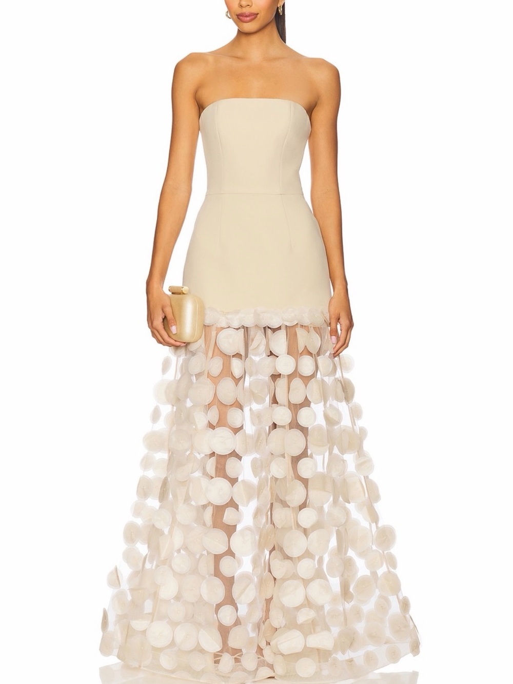 Bronx and Banco Strapless Ivory Maxi Dress with Circular Appliqués - Picture 3 of 3